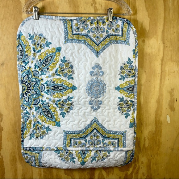 Used Medallion Printed Quilted Pillow Sham Single 1 Only Teal White Gold Navy - Picture 3 of 4